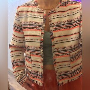 [Anthro] Belle Vere Tweed Fringe Open Blazer Sz M NWOT